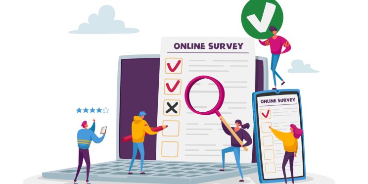 cartoon of people completing online surveys