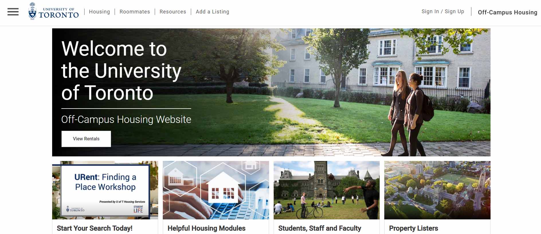 Screenshot of the off-campus Housing website