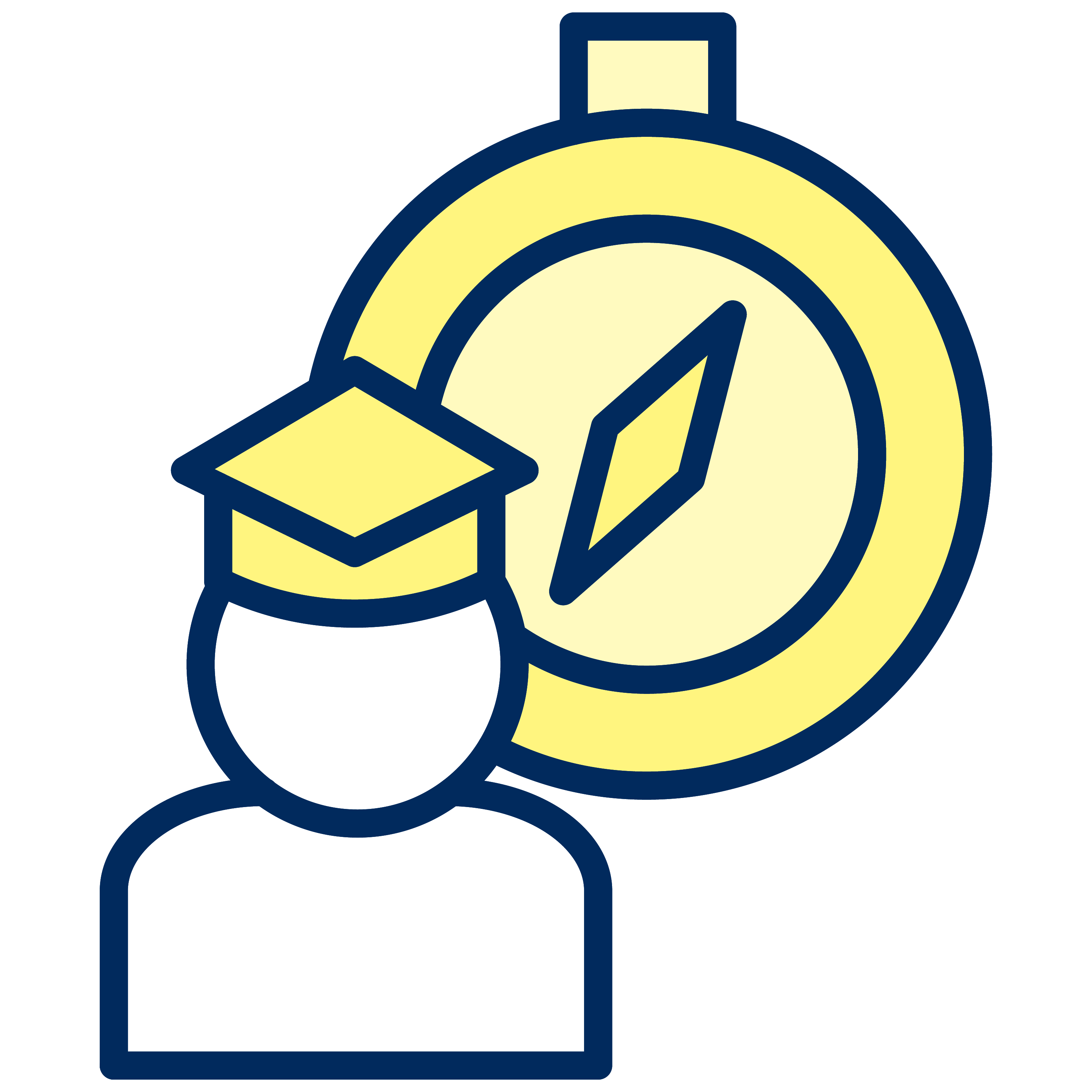 Icon of individual wearing a graduation cap, with a timer in the background.