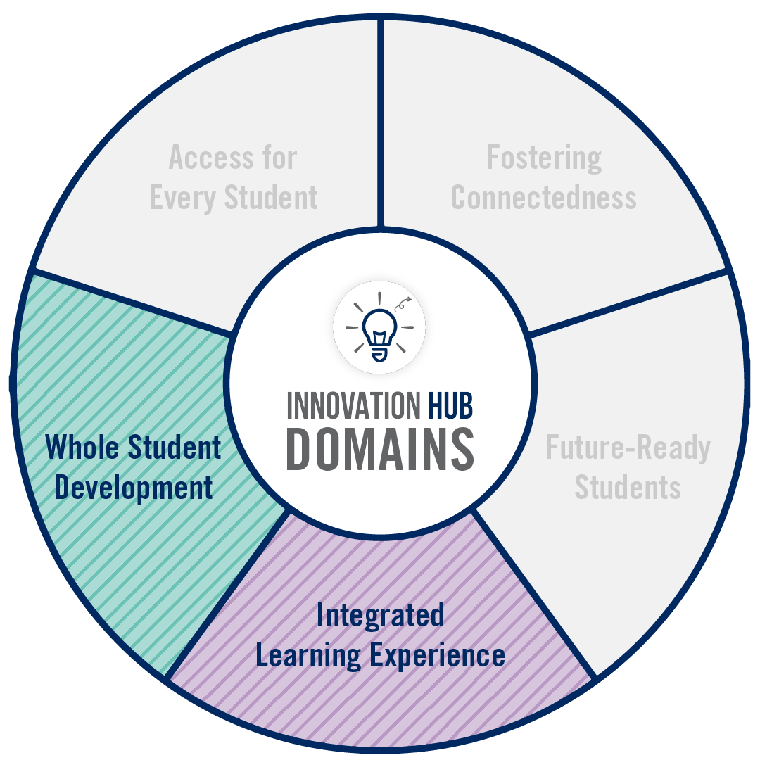 A circular graphic that represents the domains of innovation highlighted in the project.