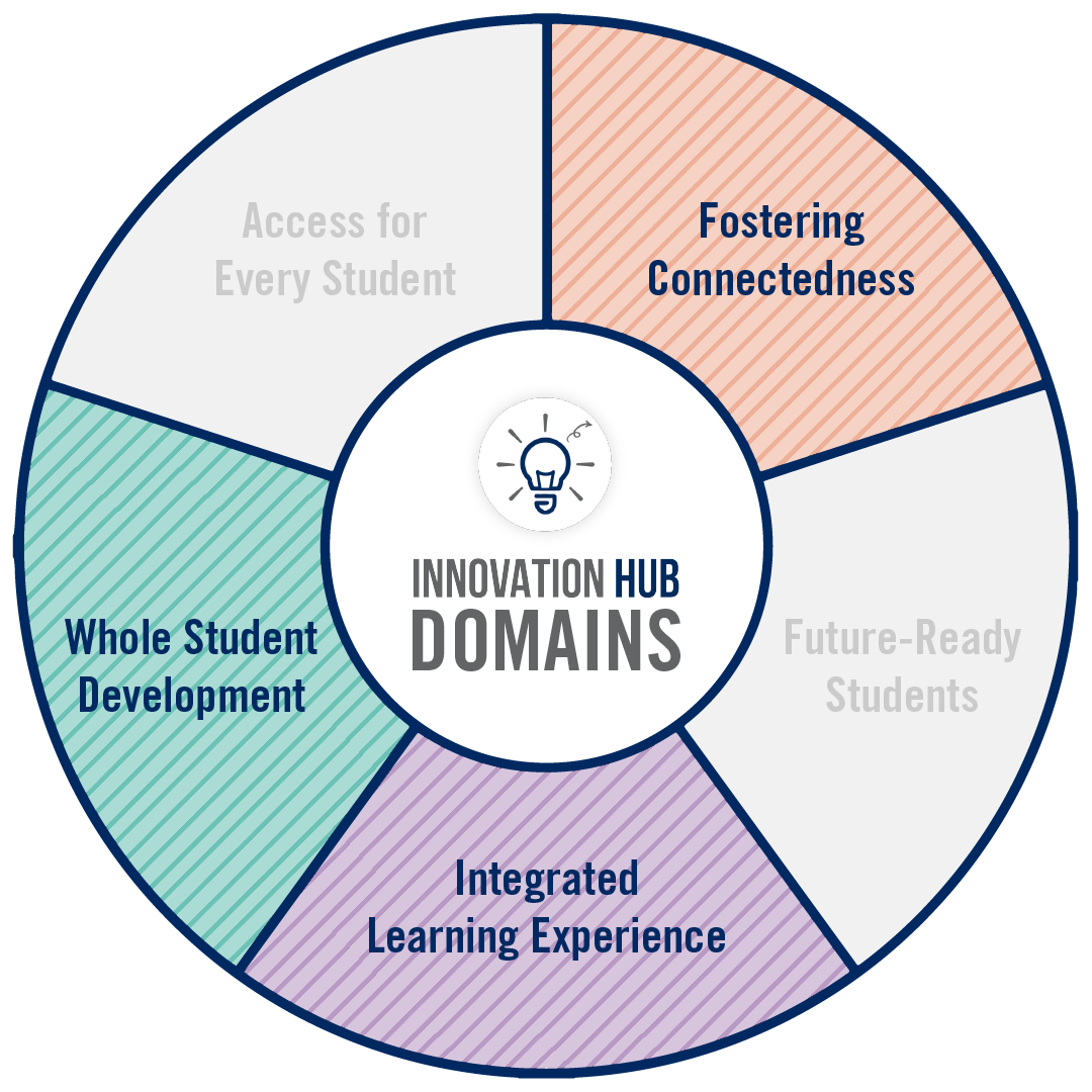 A circular graphic that highlights which domains of innovation are in the project
