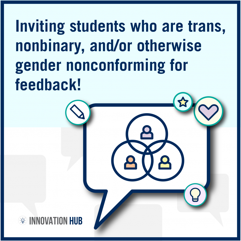 A blue, white, and teal graphic with speech bubbles and icons representing feedback and collaboration.