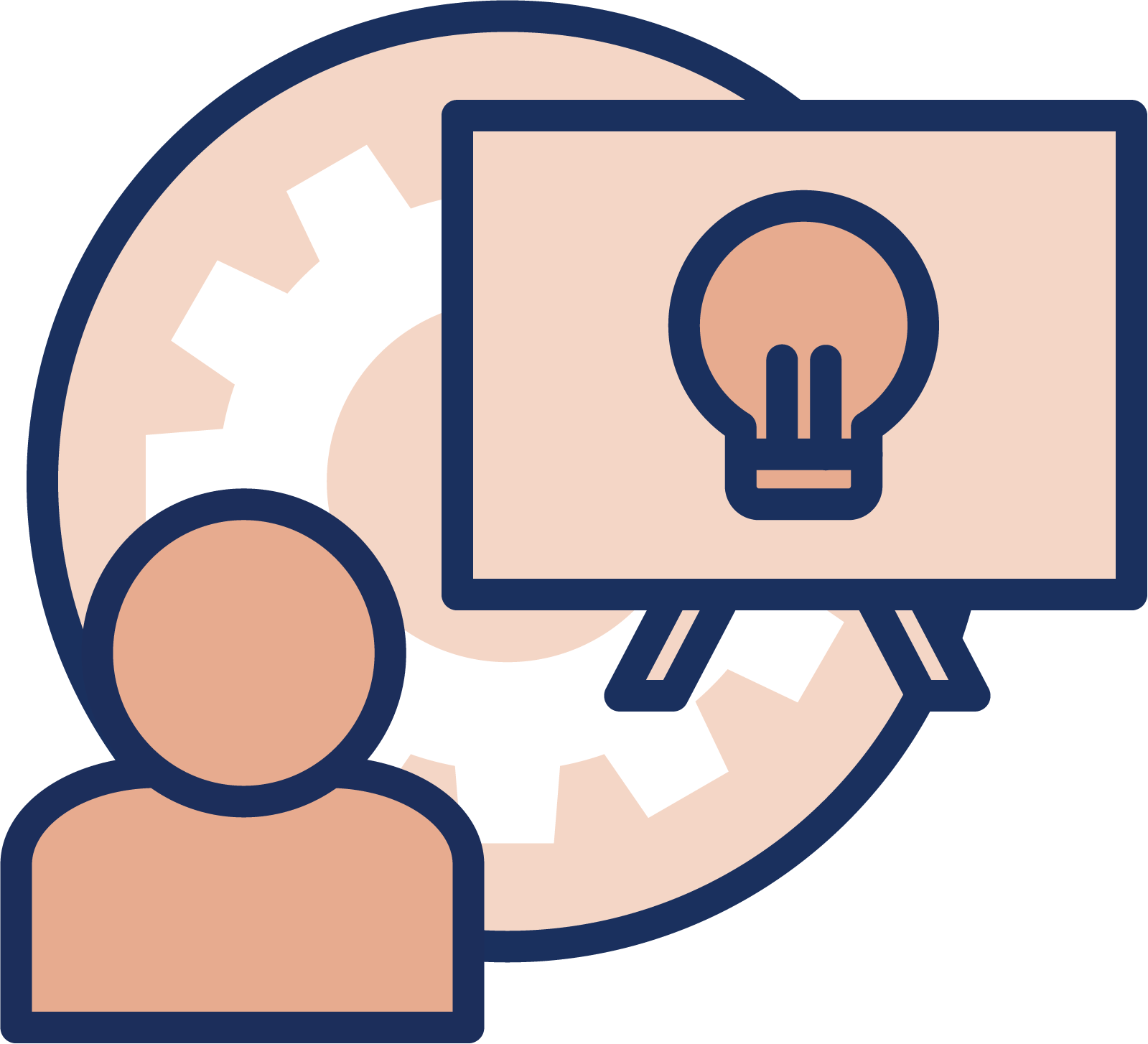 Icon of a person in front of a presentation screen with a lightbulb on it