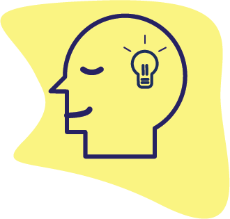 a person smiling with a lightbulb in their head with a yellow background