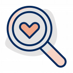Magnifying glass with a heart in the centre