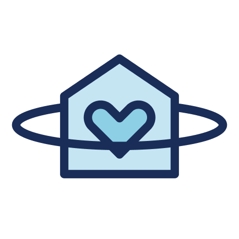 Icon of a house with an blue heart in the middle and ring 
