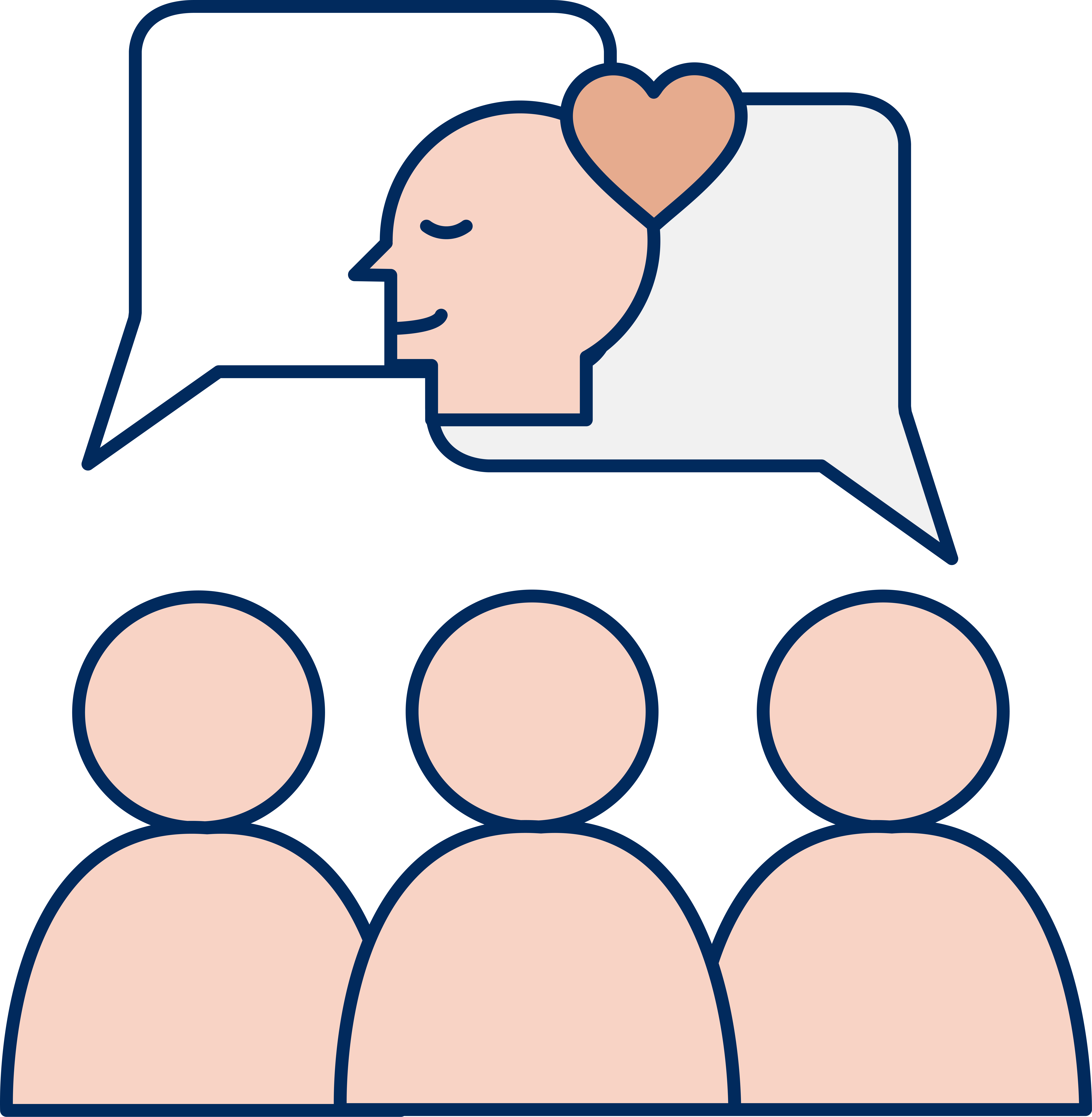 Three people with speech bubbles talking about mental health - head and heart