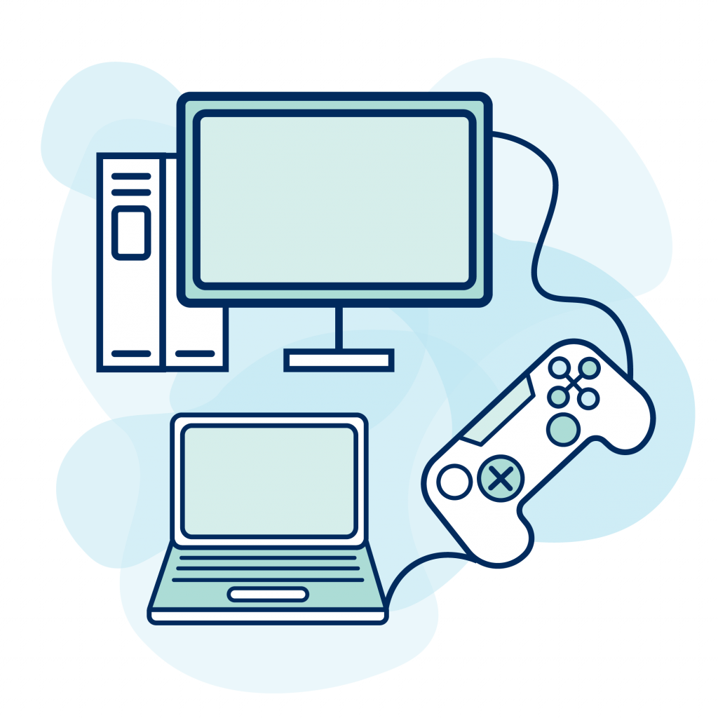 Video game controller, tv, and and desktop computer