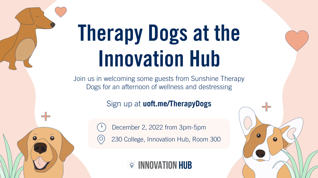 Banner of Therapy Dogs at the Innovation Hub