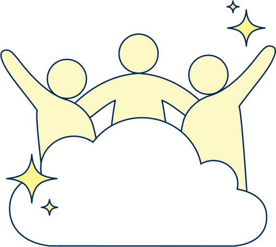 three figures hugging on top of cloud
