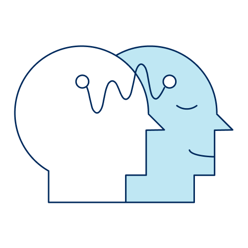 Two heads connected by a wavy line