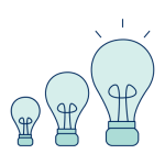 Three lightbulbs that increase in size