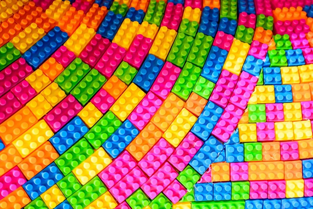 Bright coloured Lego blocks. 