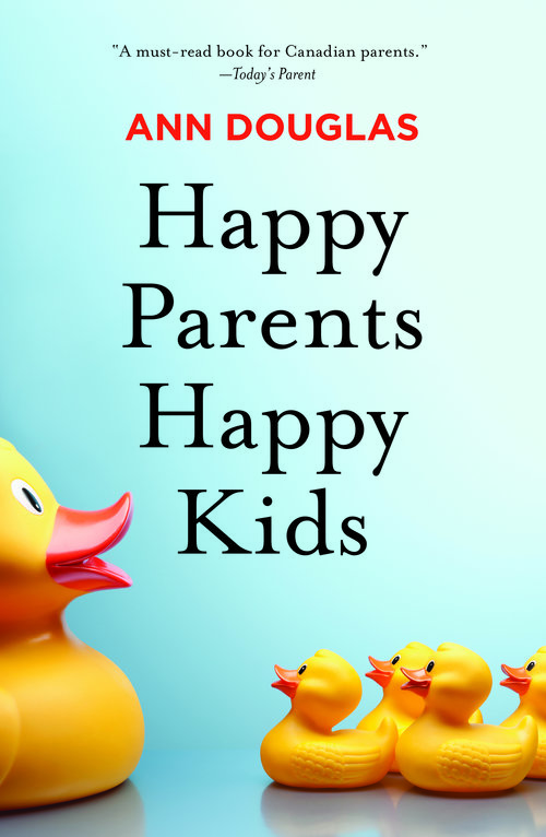 Book cover of happy parents, happy kids, a blue blackground with 3 yellow rubber ducks on the front.