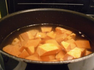 Boil yam until soft. 
