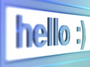 the word hello and a smiley-facein a computer font