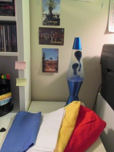 pictures of home, cloths for medicines, and a mezmorizing blue lava lamp