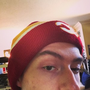 The top half of my head, wearing an awesome bright red Calgary Flames toque