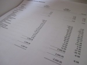 A professional-looking printout with expense categories and their corresponding amounts, with total actual and budgeted amounts at the bottom 