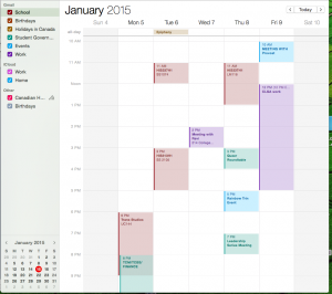 My calendar with all my events neatly coloured. 