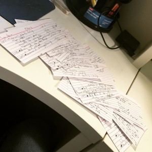 A ridiculous sprawling pile of recipe cards with citations on them