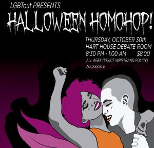 poster for LGBTOUT's Halloween Homohop from last year; poster features a couple  dressed up as a faerie and vampire 