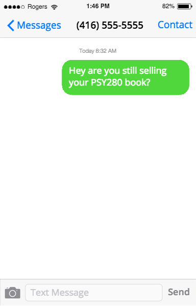 Screenshot of sending a message asking if someone is selling their textbook