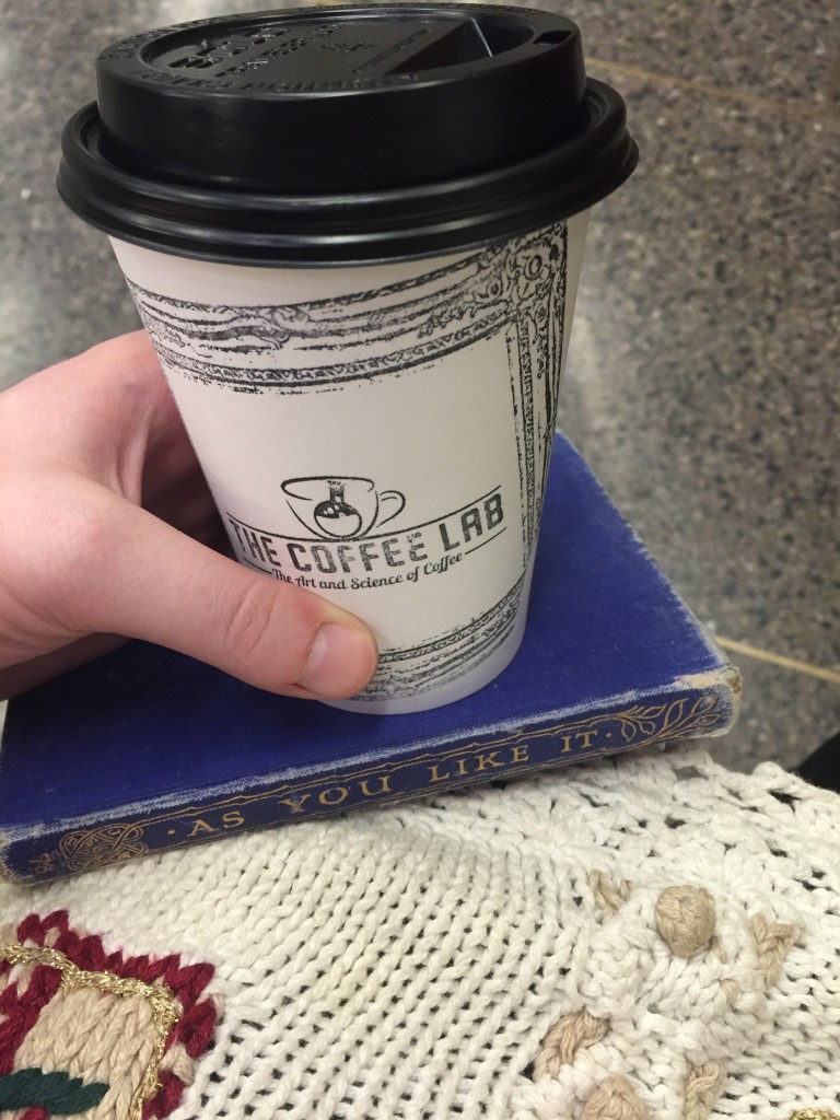 Pictured: Coffee Lab portable cup and As You Like It book
