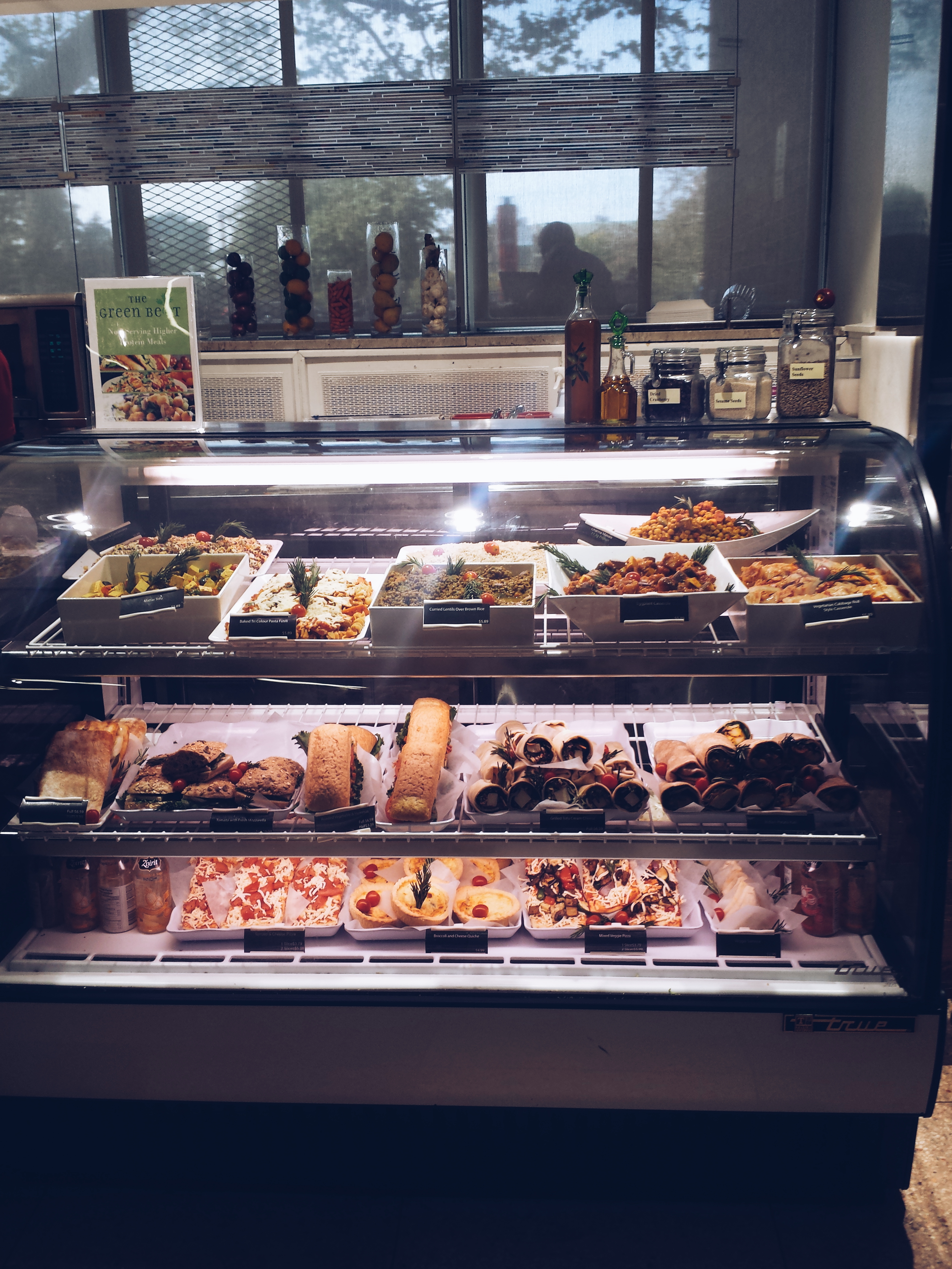 The glass case inside Green Beet housing all their delicious vegetarian options.