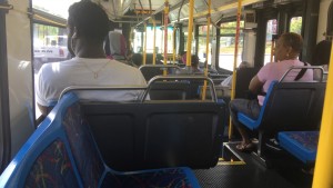Picture of the view from a public transportation bus