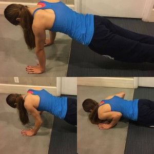 Annette is shown in 3 stages of a pushup.