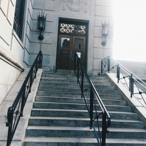 A picture of steps leading to a door