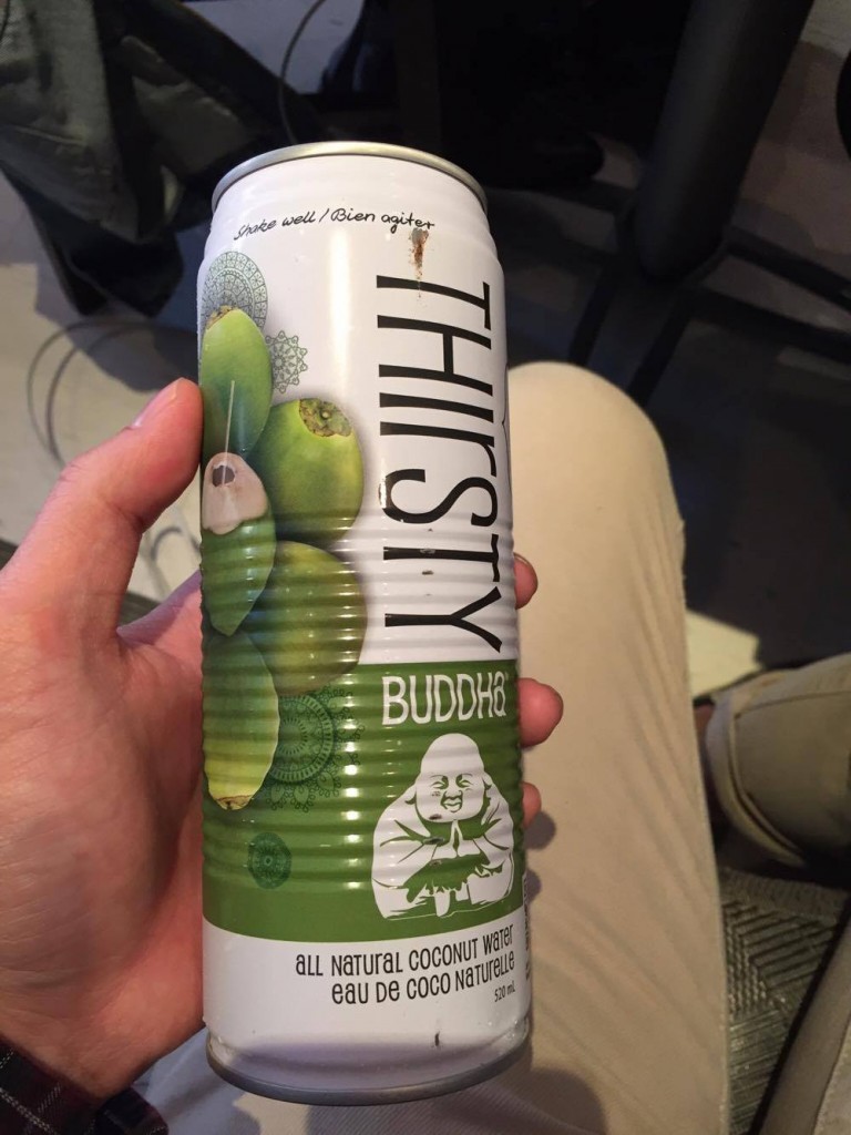 ALT="A photo of a Thirsty Buddha coconut water can"