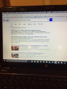 ALT="A photo of my laptop and Google searches of "how to fix your water"
