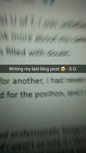 A picture of the blog I'm currently writing with the caption: "writing my last blog post"