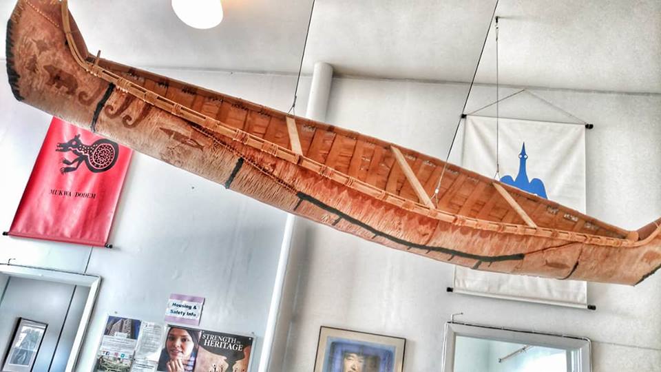 Birchbark canoe display at First Nations House