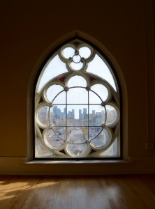 rose window - a embroidered window looking down south of spadina avenue from the 2nd floor