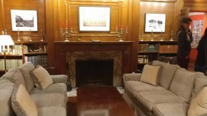 Photo of living room and fireplace at President's Estate