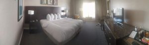 Hotel room with king sized bed