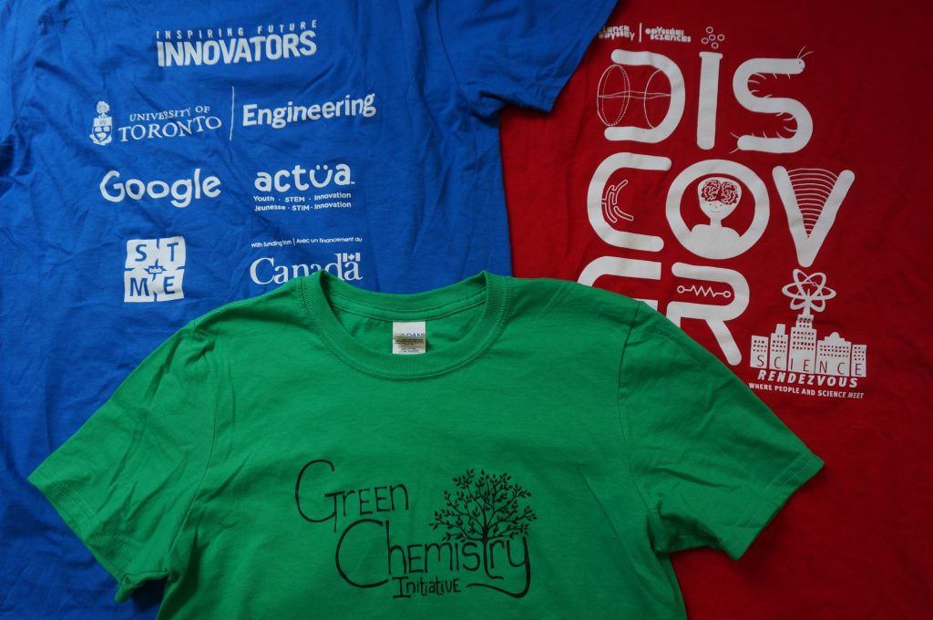 Blue, green and red STEM t-shirts