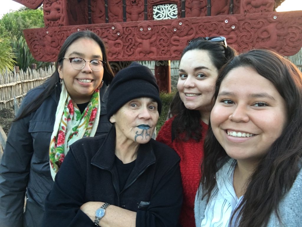 photographed together are Naomi Recollet, Ngahuia Te Awekotuku, Andrea Johns, and Diane Hill in Hamilton, New Zealand