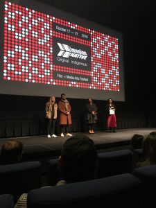 Panelists on stage for the discussion after the film screening "marks of mana" at this years ImagineNative film festival