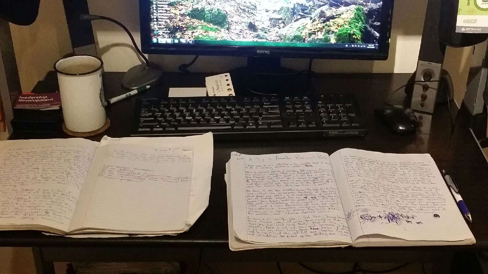 Two notebooks open simultaneously. Caption: Two notebooks at once? We party hard here
