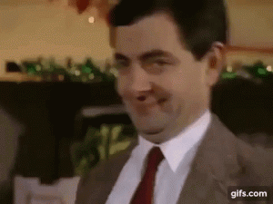 A gif of Mr. Bean winking.