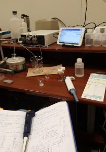 lab equipment and note book