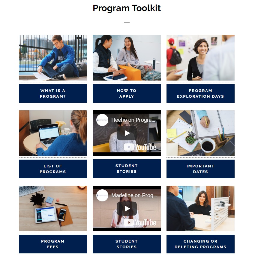 A screenshot of the Program Toolkit web page. Caption: Sidney Smith Commons' very helpful Program Toolkit