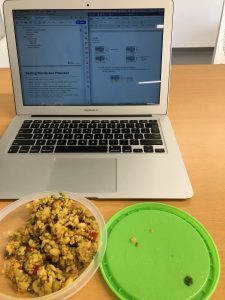 Picture of my laptop displaying my notes and my lunch 