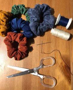 Picture of scrunchies I made and sewing material 