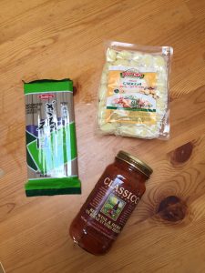 A picture of soba noodles, pasta sauce, and gnocchi 