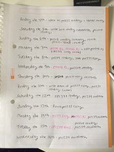 A picture of a schedule